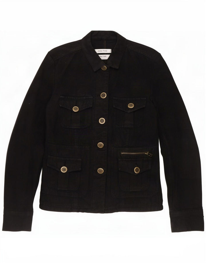 Zara Womens Trafaluc Utility Jacket UK 14 Algodão preto médio