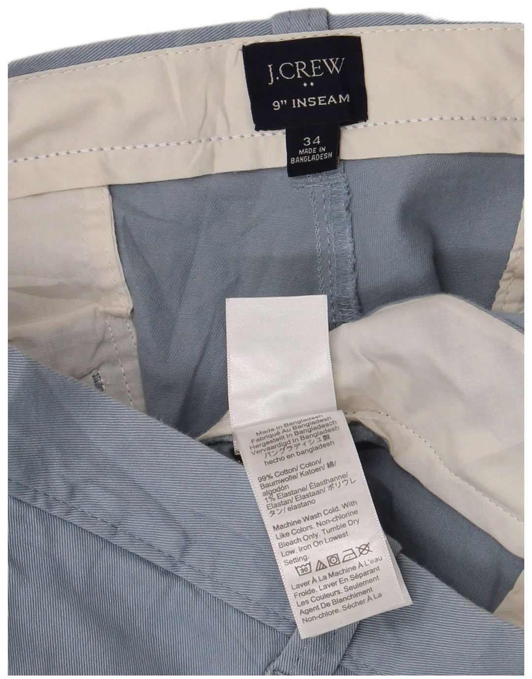 J. CREW Mens Chino Shorts W34 Grande Algodão Azul