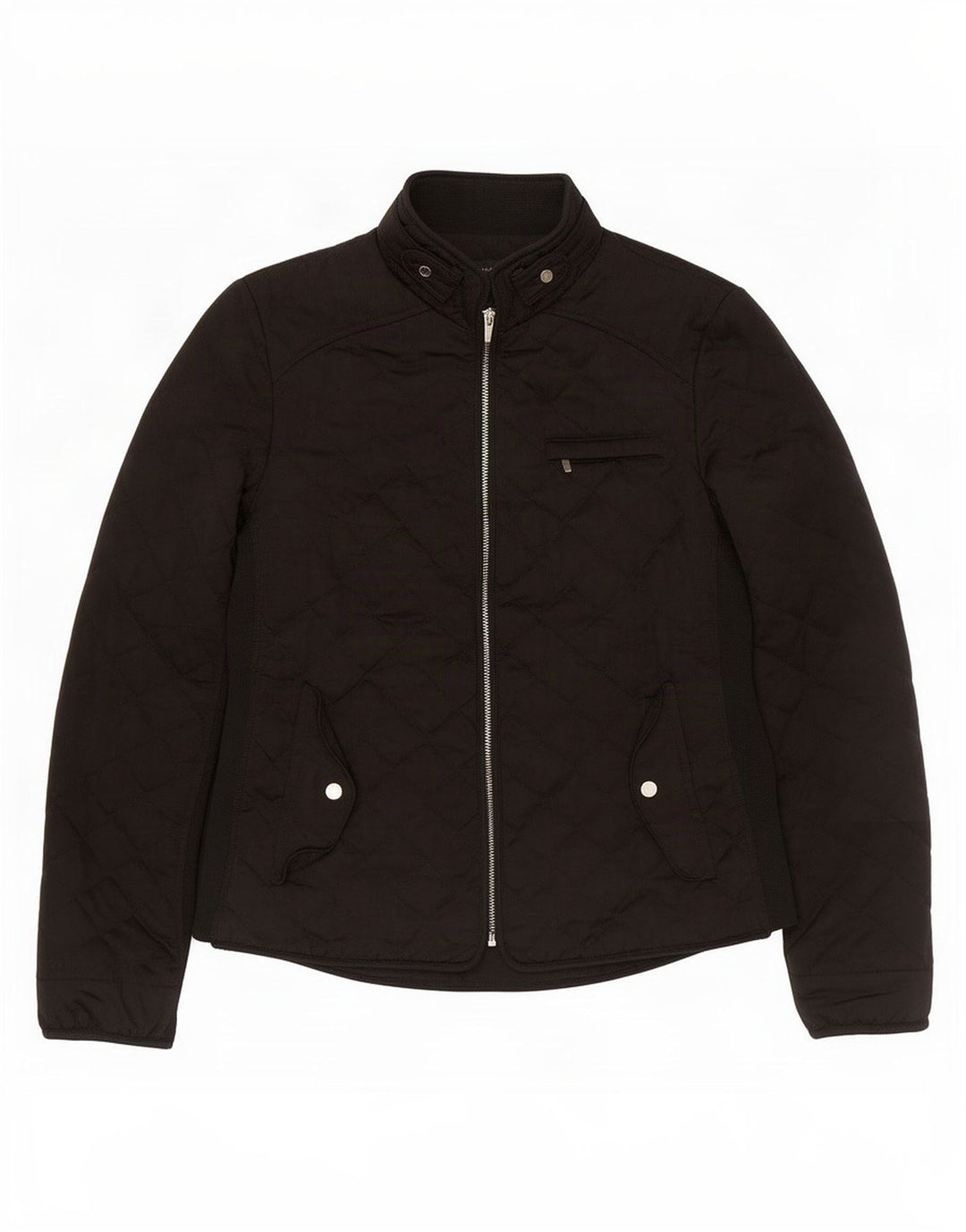 Jaqueta acolchoada feminina Zara UK 12 poliéster preto médio
