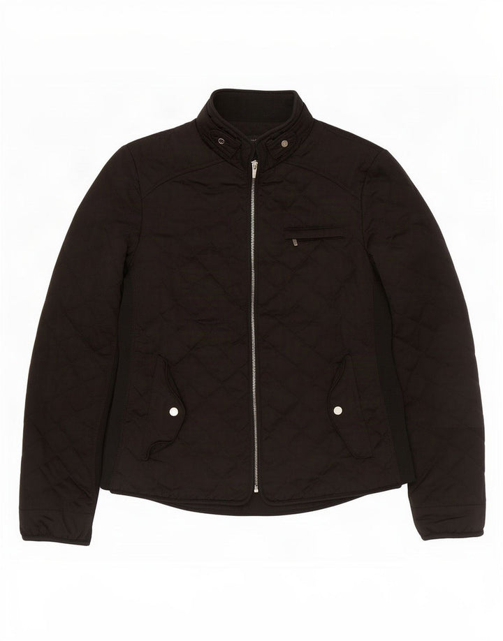 Jaqueta acolchoada feminina Zara UK 12 poliéster preto médio