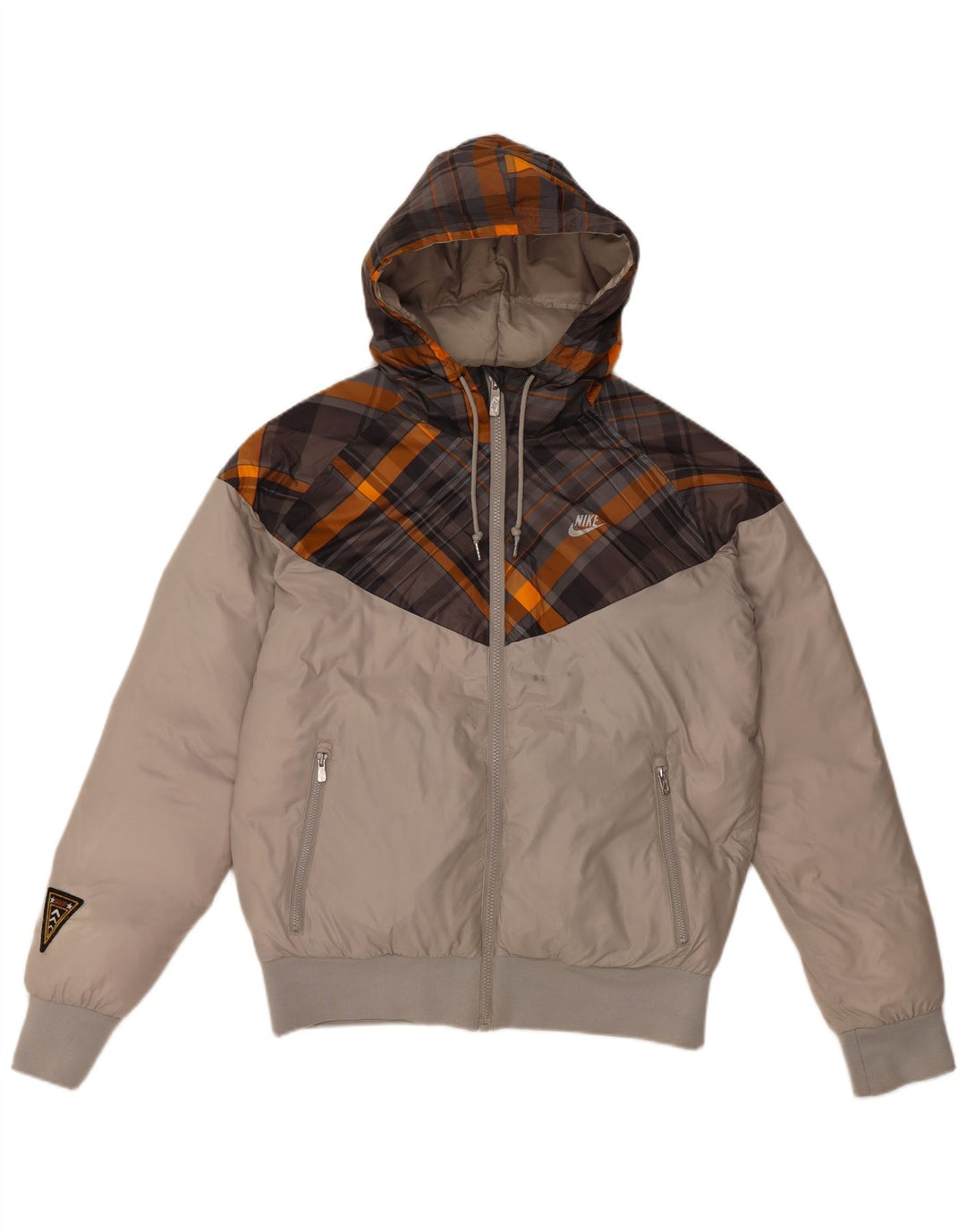 Jaqueta masculina Nike acolchoada com capuz UK 36 pequena cinza colorblock poliéster