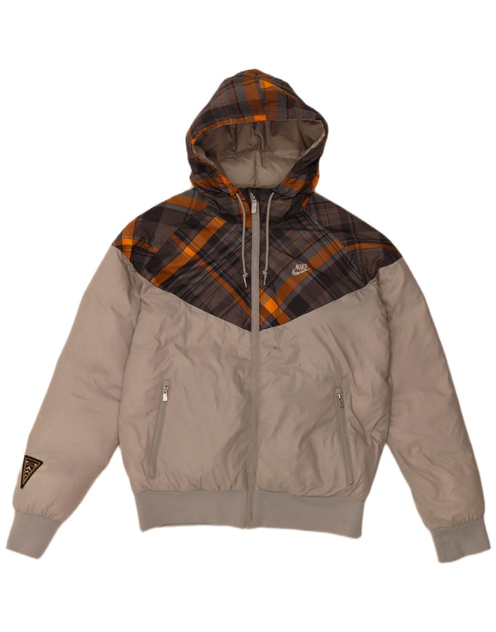 Jaqueta masculina Nike acolchoada com capuz UK 36 pequena cinza colorblock poliéster