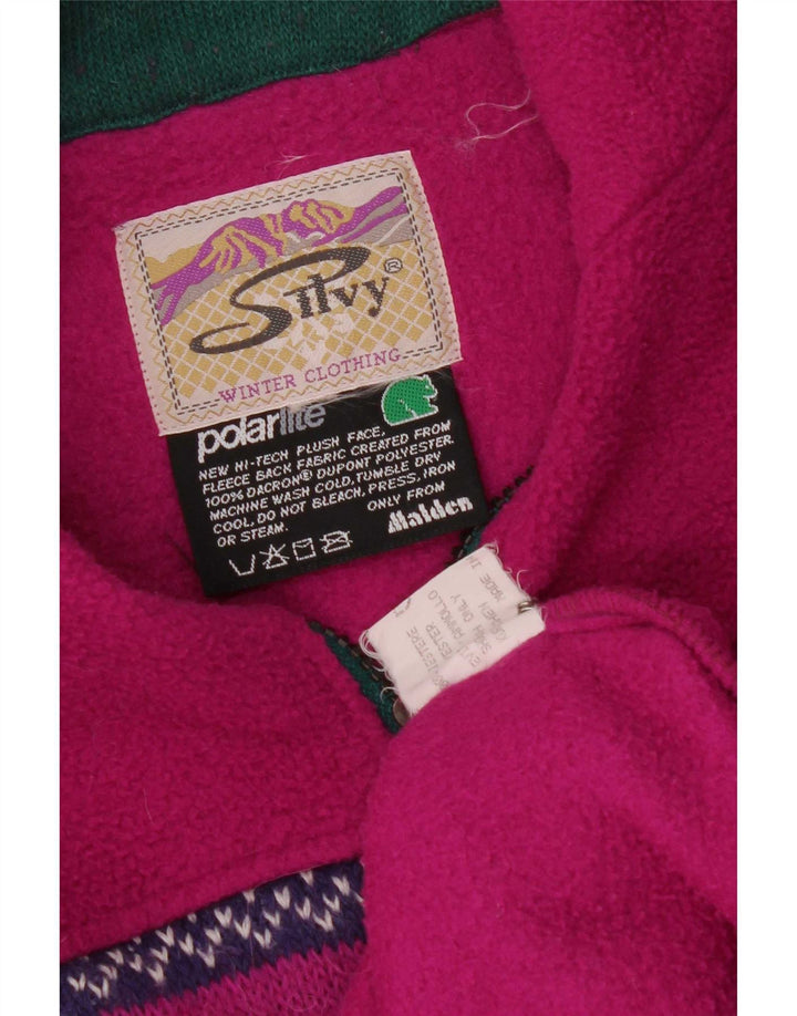 Suéter de lã feminino Silvy com gola e zíper gráfico UK 14 grande poliéster rosa