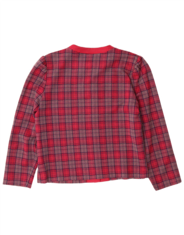 Jaqueta blazer feminina vintage com 5 botões Reino Unido 14 médio xadrez rosa clássico