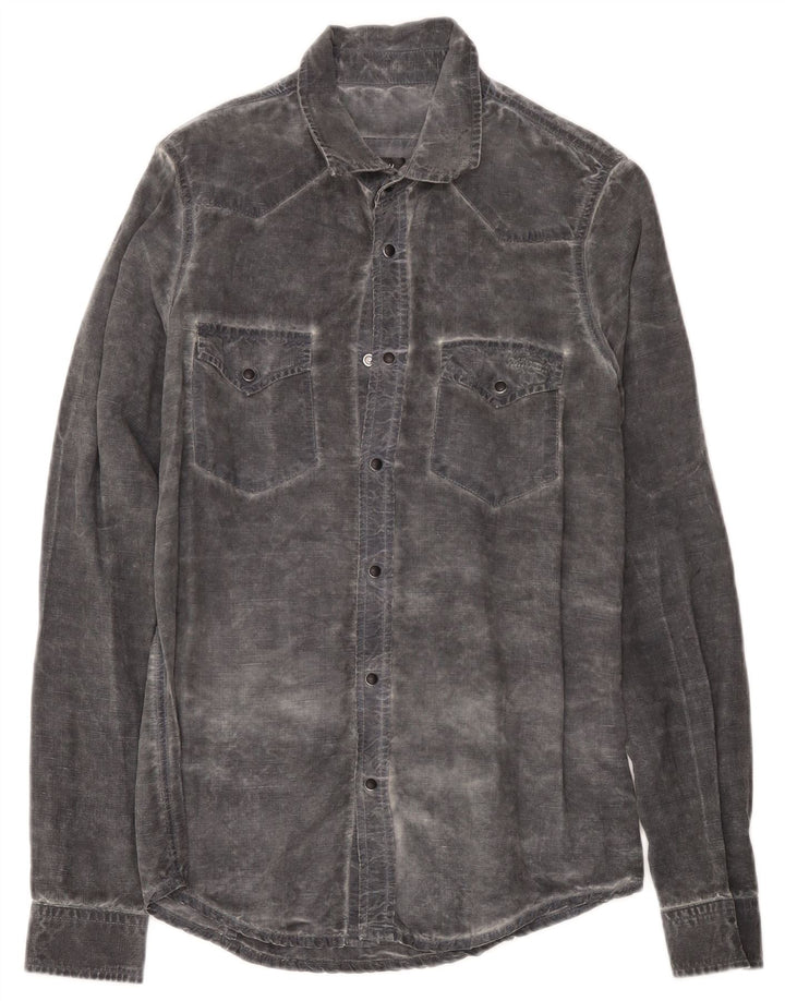 Camisa Roy Rogers masculina com lavagem ácida grande cinza Lyocell