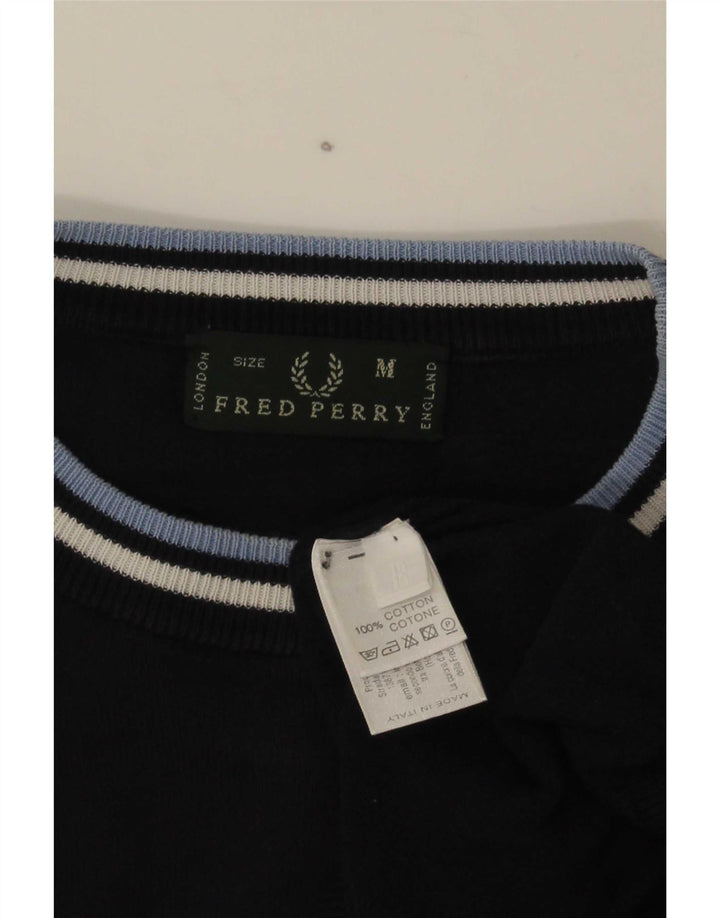 Suéter masculino Fred Perry com gola redonda, algodão listrado azul marinho médio