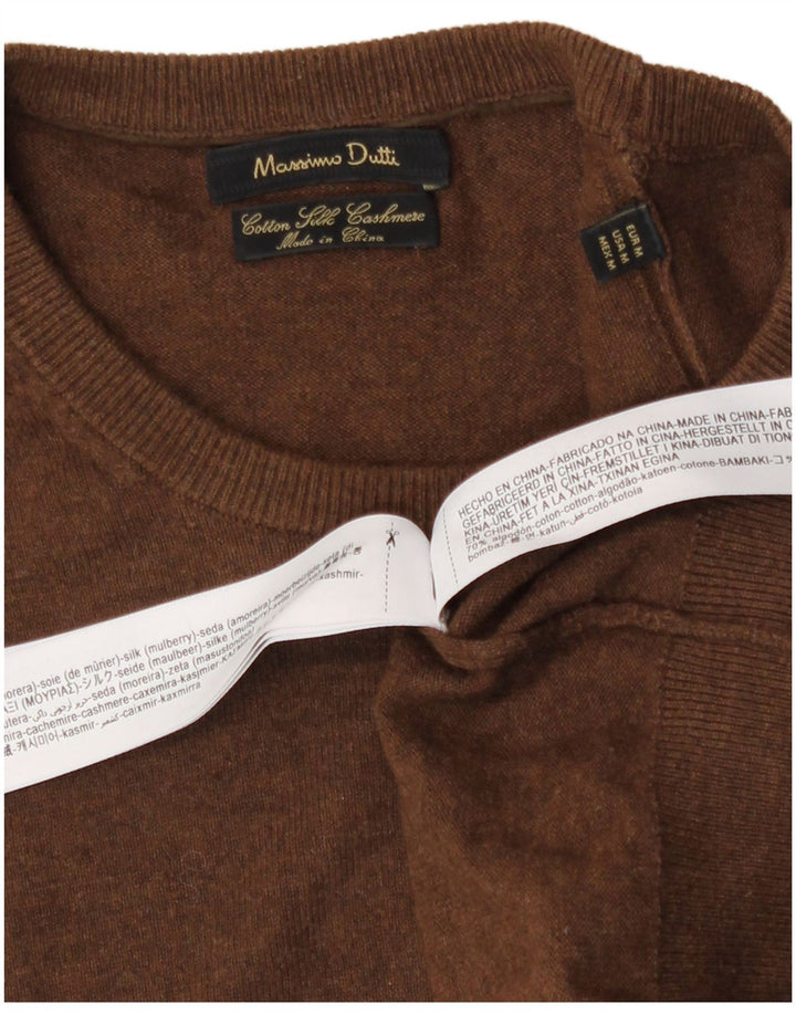 Suéter masculino Massimo Dutti com gola redonda, algodão marrom médio