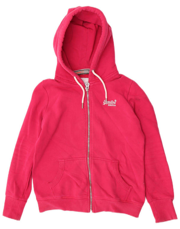 Suéter feminino Superdry com capuz e zíper Reino Unido 12 algodão rosa médio
