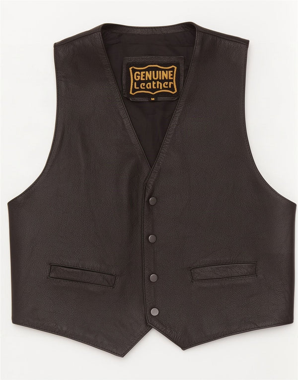 Colete de couro masculino vintage médio preto