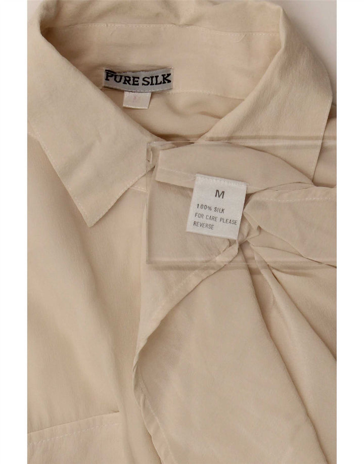 Blusa feminina vintage de manga curta UK 14 seda branca média