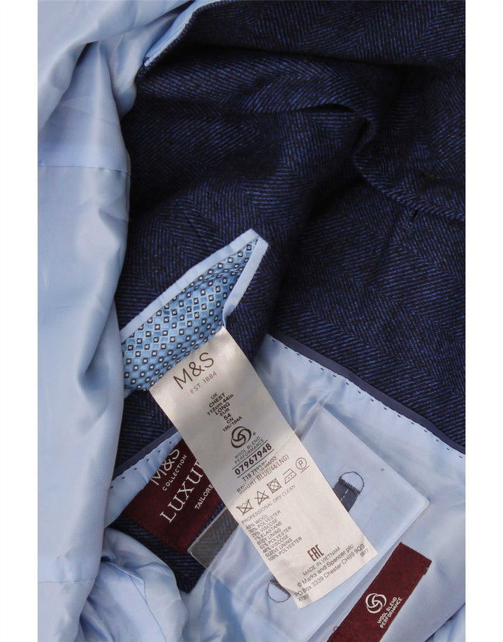 Jaqueta blazer masculina de 2 botões Marks & Spencer UK 44 XL azul marinho espinha de peixe