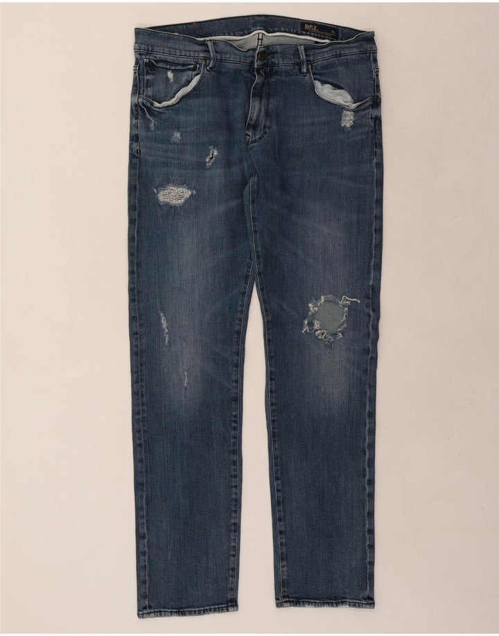 Rifle masculino desgastado jeans slim W38 L33 algodão azul