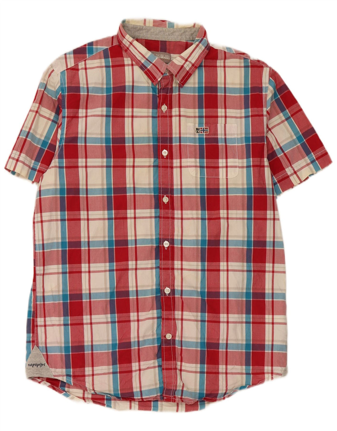 Camisa masculina de manga curta Napapijri grande algodão xadrez vermelho