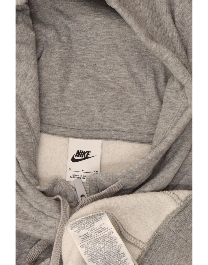 Suéter masculino NIKE com capuz e zíper pequeno cinza manchado de algodão