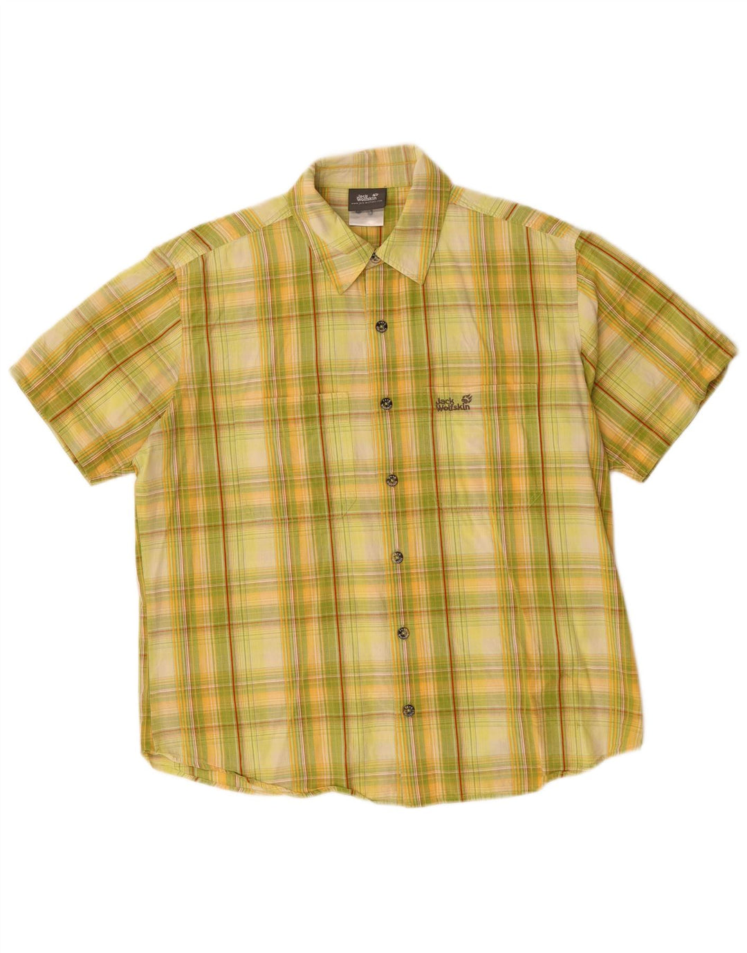 JACK WOLFSKIN Camisa masculina de manga curta de algodão xadrez amarelo médio