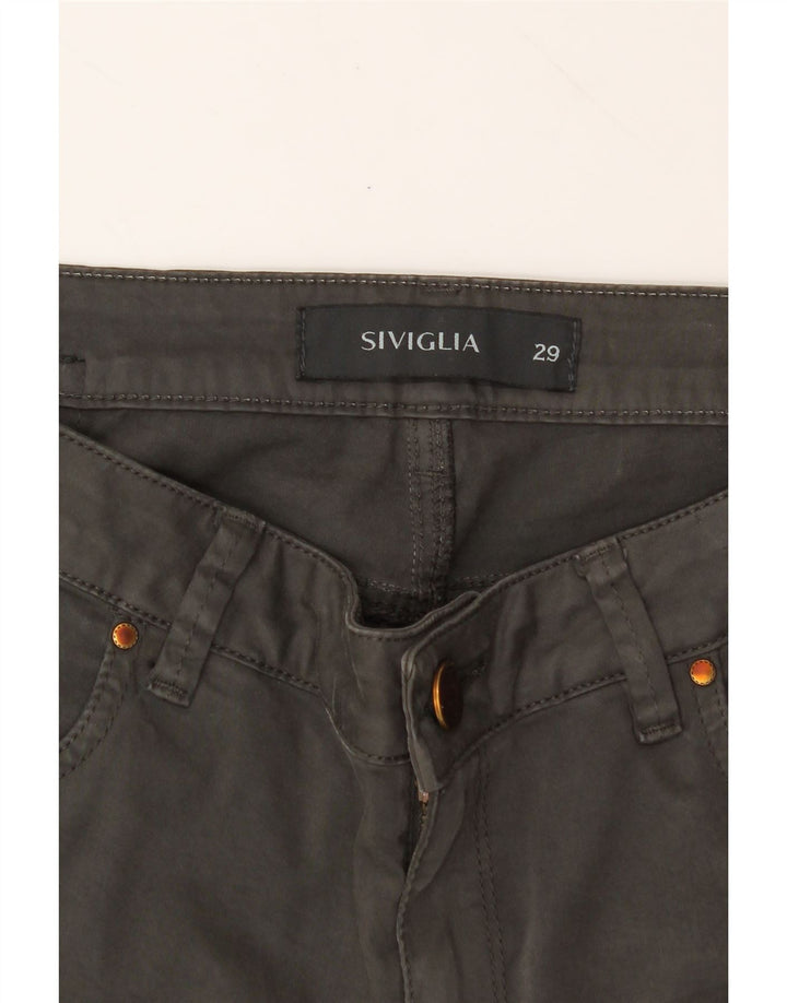 SIVIGLIA Womens Slim Casual Trousers W29 L30 Grey Cotton Vintage SIVIGLIA and Second-Hand SIVIGLIA from Messina Hembry 