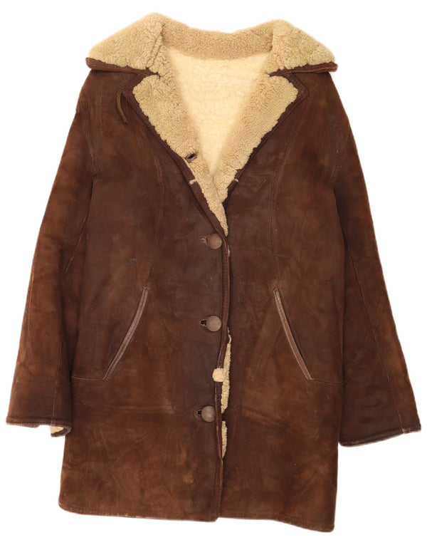 Sobretudo feminino shearling vintage Reino Unido 14 marrom médio