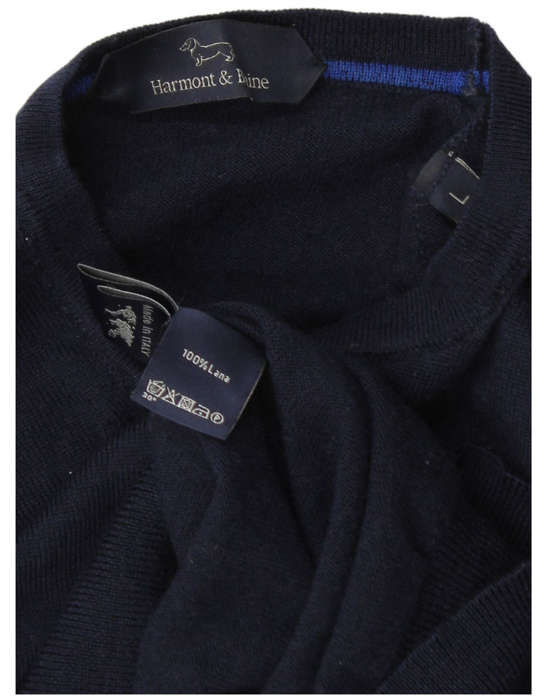Suéter masculino Harmont & Blaine com gola redonda, grande lã azul marinho