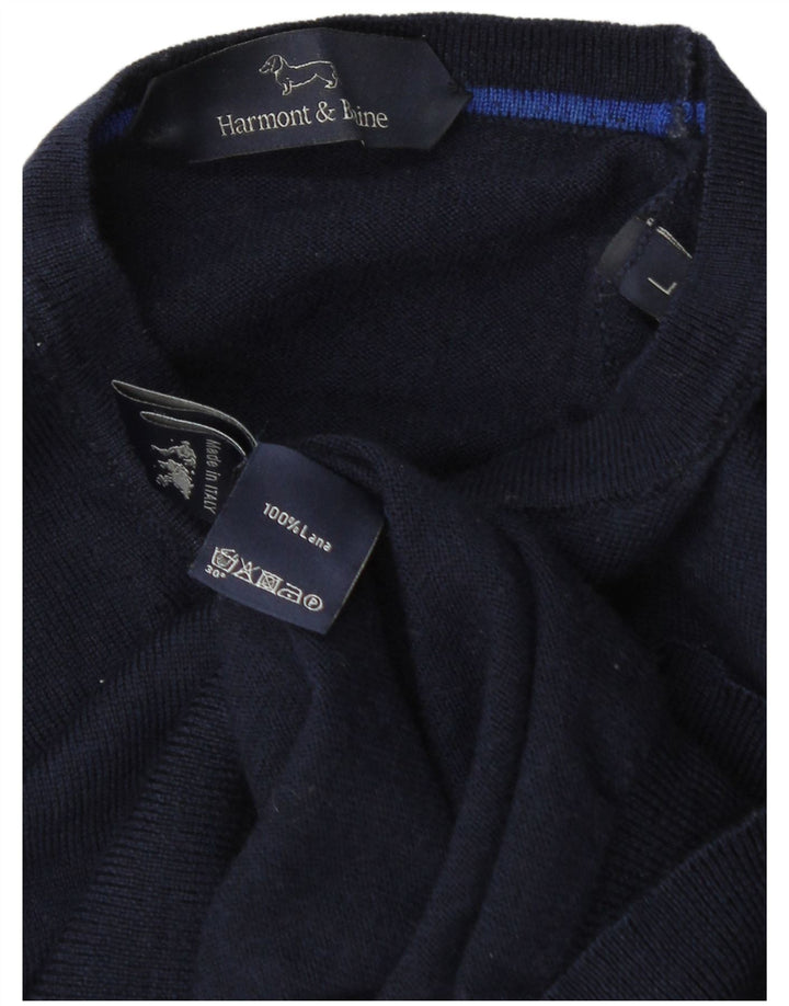 Suéter masculino Harmont & Blaine com gola redonda, grande lã azul marinho