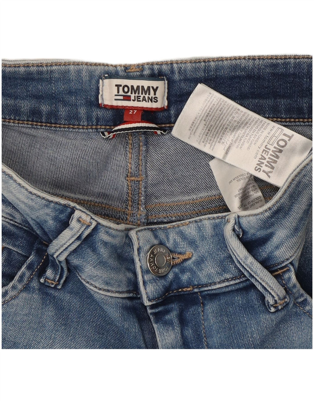 Shorts jeans feminino Tommy Hilfiger W27 pequeno algodão azul