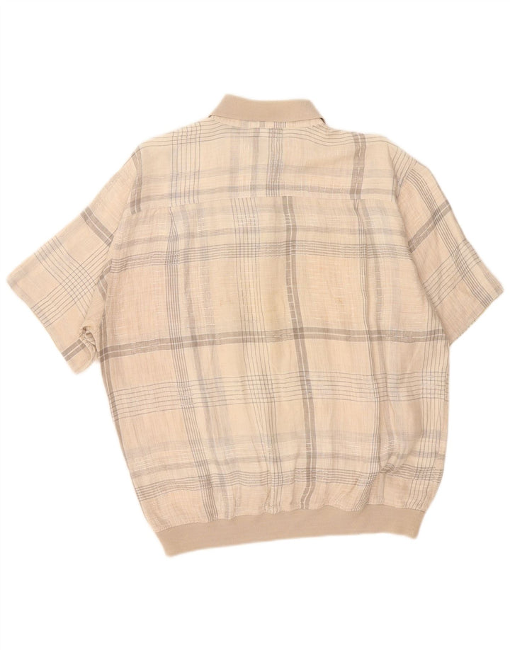 Camisa pulôver masculina de manga curta Malagrida XL bege xadrez algodão