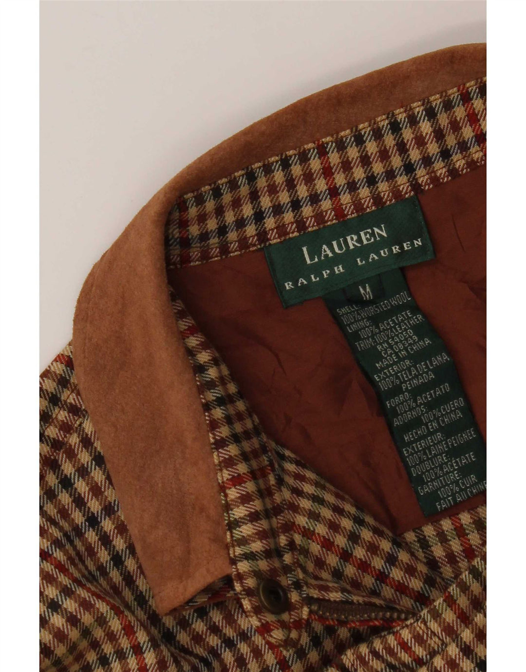 Camisa de flanela feminina Ralph Lauren Reino Unido 14 acetato marrom houndstooth médio
