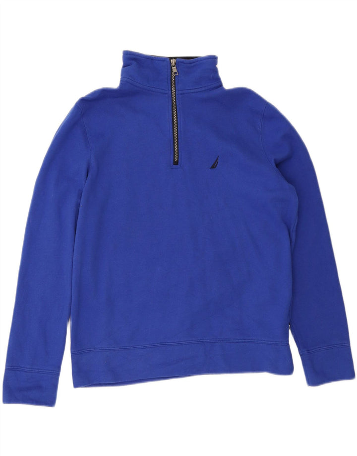 Moletom masculino Nautica com zíper e gola alta de algodão azul médio