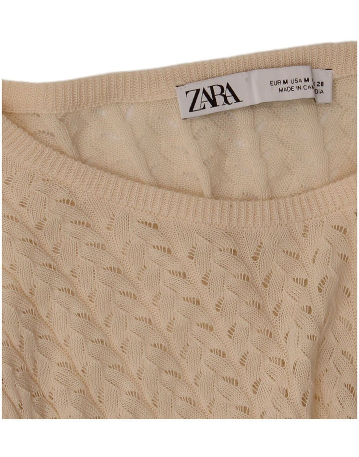 Suéter feminino Zara Longline com gola canoa UK 12 Médio Off White