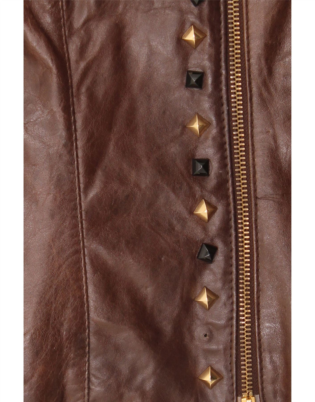 Jaqueta feminina vintage de couro para motociclista IT 44 couro marrom médio