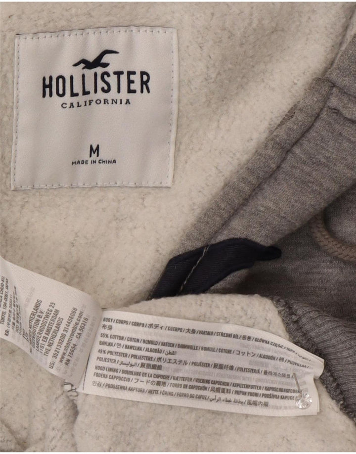 Suéter masculino Hollister com capuz e zíper gráfico cinza médio algodão
