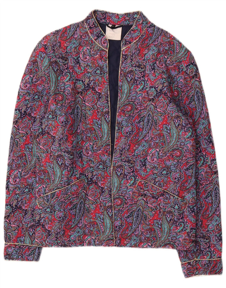 Jaqueta acolchoada feminina vintage IT 36 pequena viscose roxa Paisley