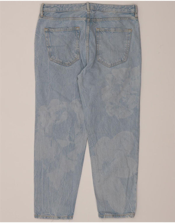 Calça jeans masculina Zara Acid Wash cortada EU 42 grande W32 L26 azul floral
