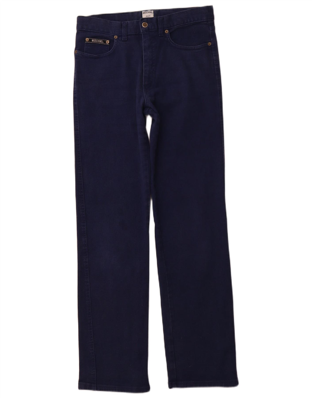 Jeans retos femininos de cintura alta MOSCHINO W32 L32 algodão azul marinho