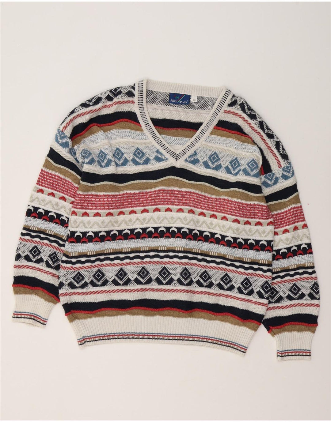 Suéter masculino VINTAGE com decote em V IT 48 médio multicolorido Fair Isle