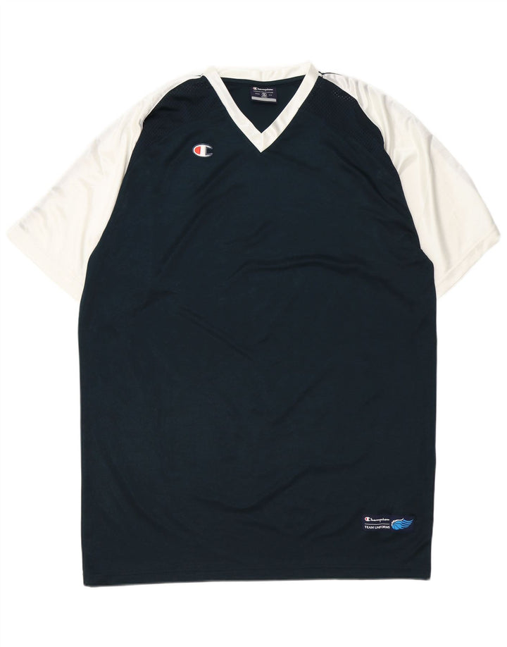 Camiseta masculina Champion XL azul marinho colorblock poliéster