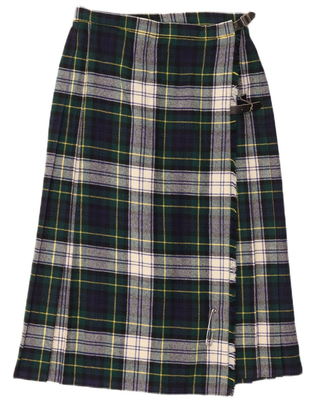 Saia feminina vintage UK 14 lã xadrez verde médio