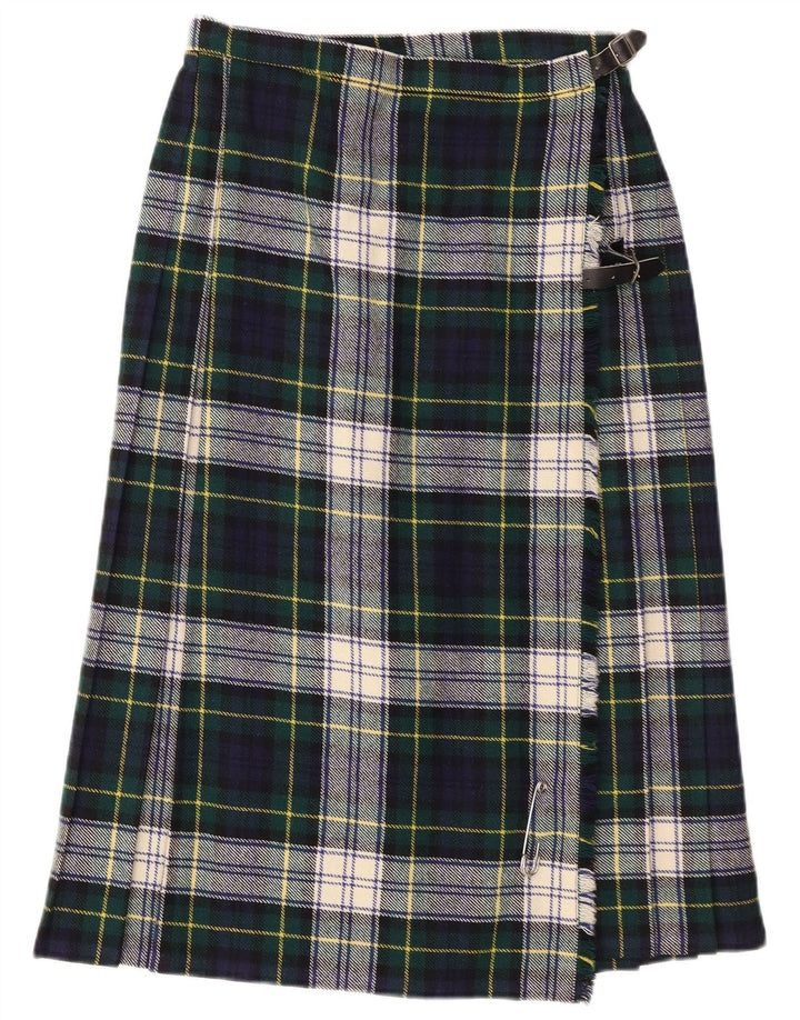 Saia feminina vintage UK 14 lã xadrez verde médio