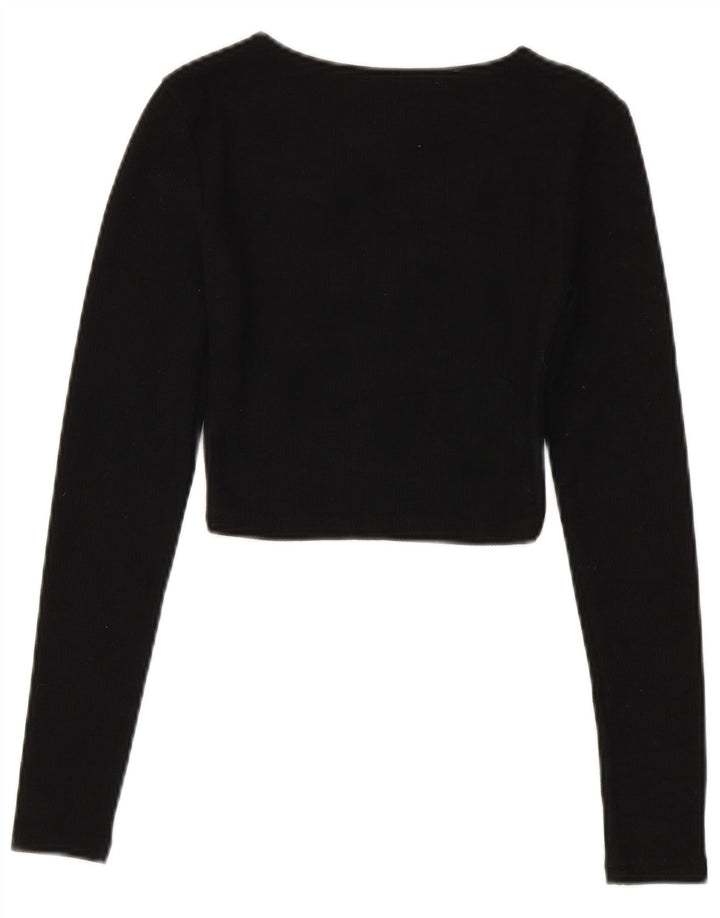 Zara Womens Crop Top Manga Longa Reino Unido 8 Pequeno Preto