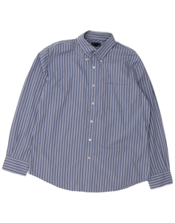 Camisa masculina DOCKERS tamanho 16 16 1/2 grande algodão listrado azul