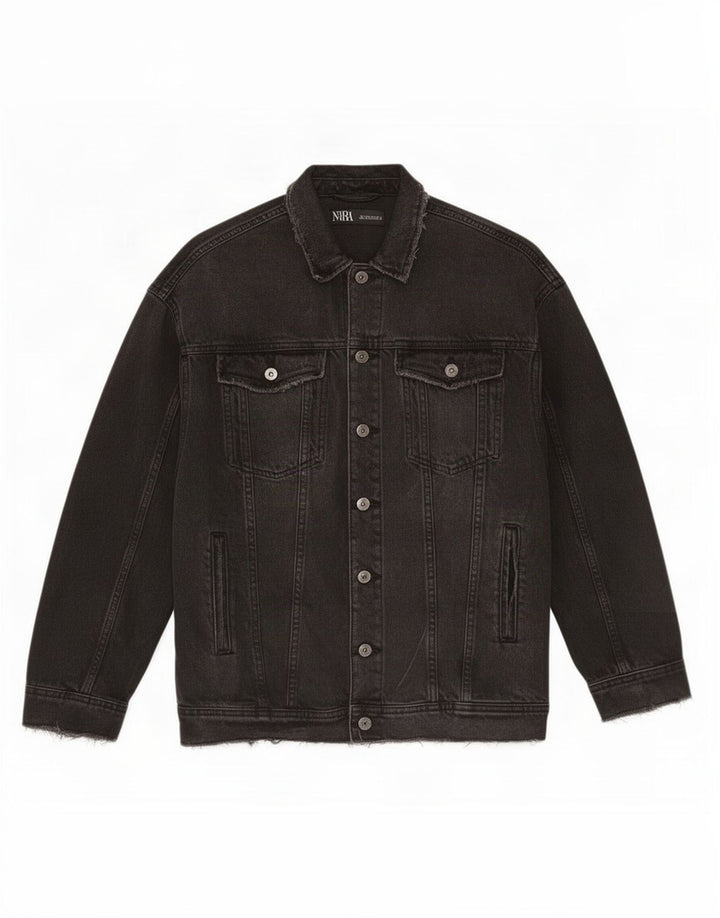 Jaqueta jeans oversized feminina Zara Reino Unido 10 pequeno algodão cinza