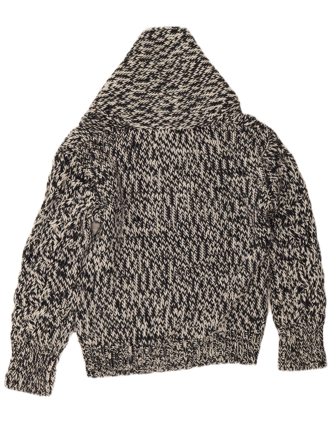 Suéter masculino Zara com gola xale e acrílico grande preto manchado