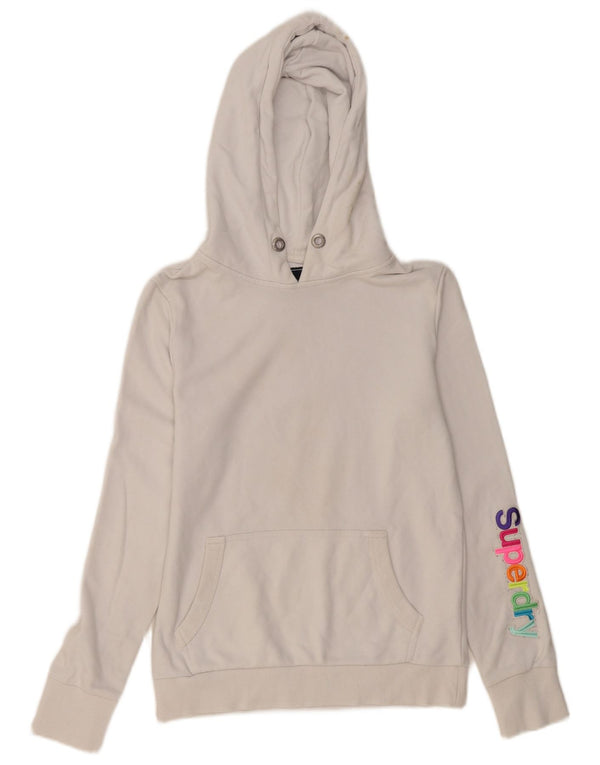 Superdry feminino gráfico moletom com capuz UK 10 pequeno algodão branco