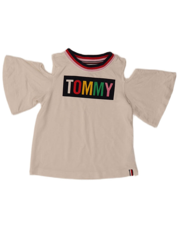 Top TOMMY HILFIGER feminino com ombro de fora gráfico 8-9 anos médio branco