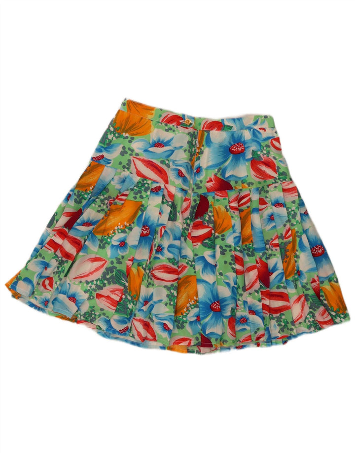 Saia plissada feminina vintage W28 média floral multicolorida