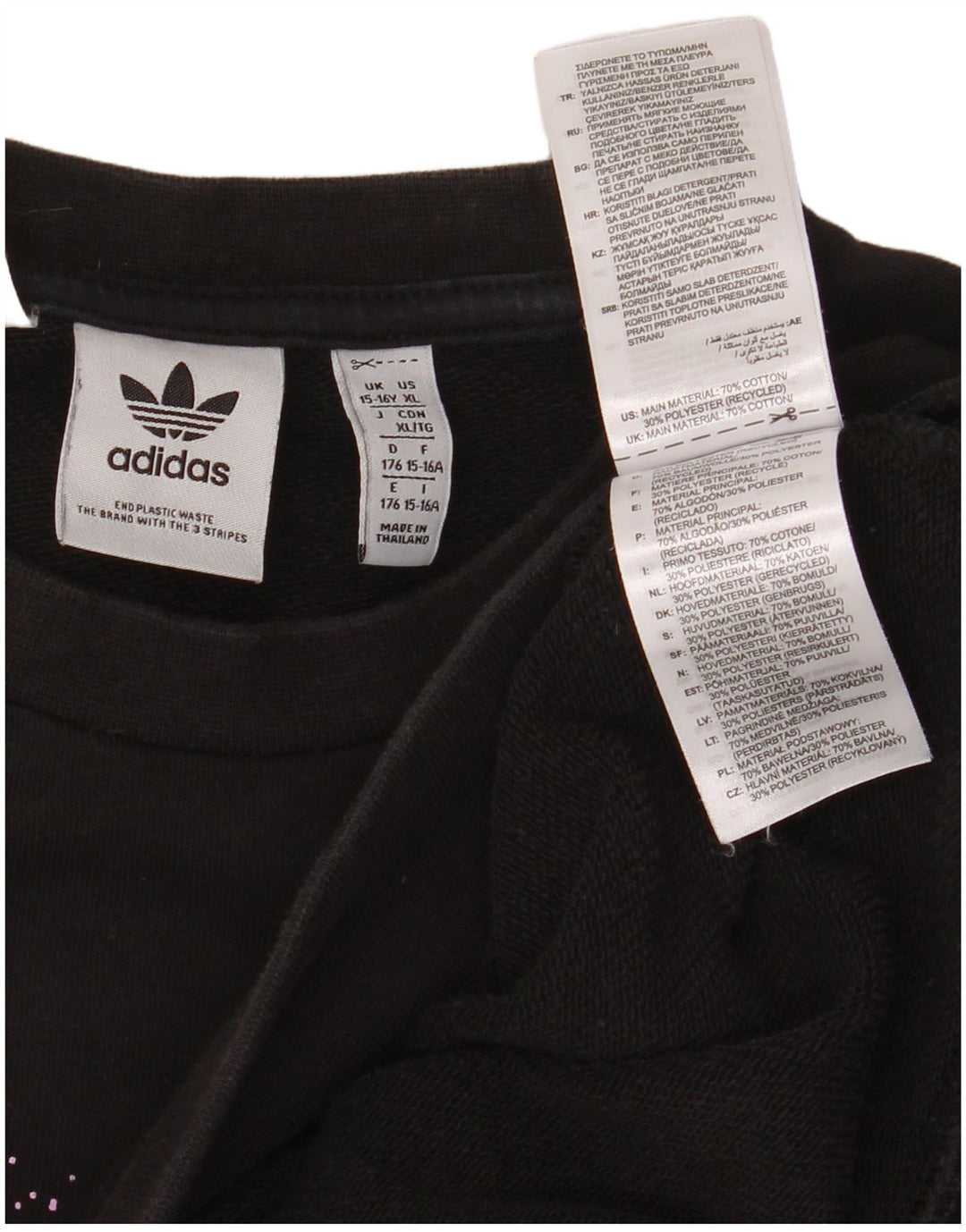 ADIDAS Meninos Graphic Sweatshirt Jumper 15-16 Anos Preto Algodão