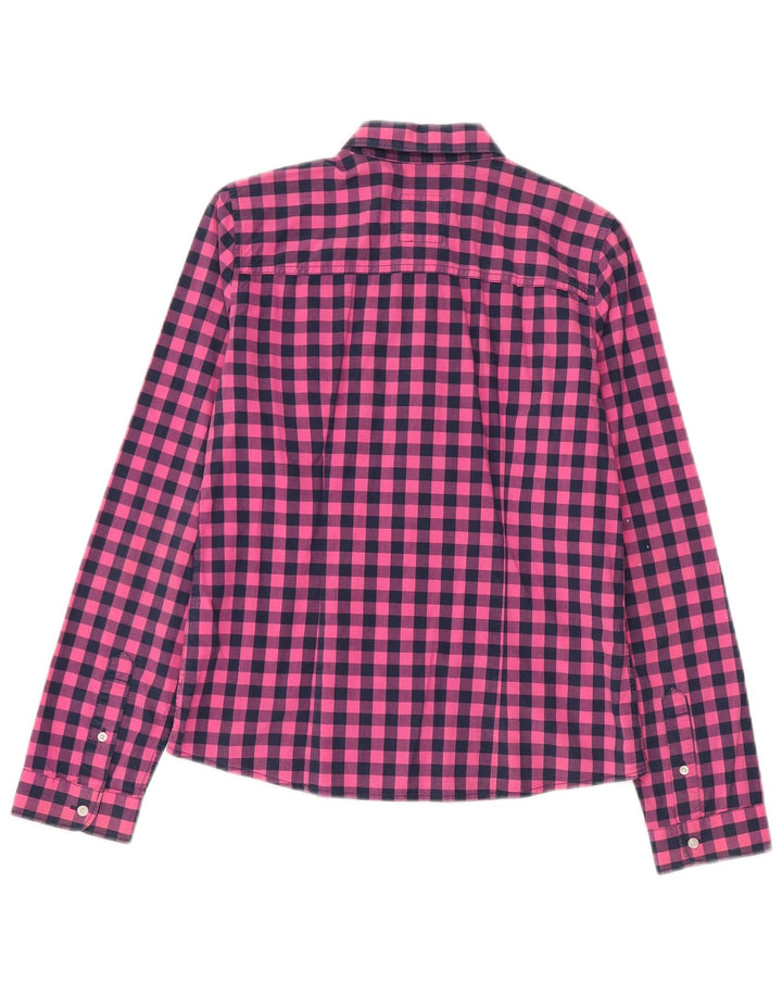 Camisa feminina Hollister Reino Unido 14 algodão guingão rosa médio