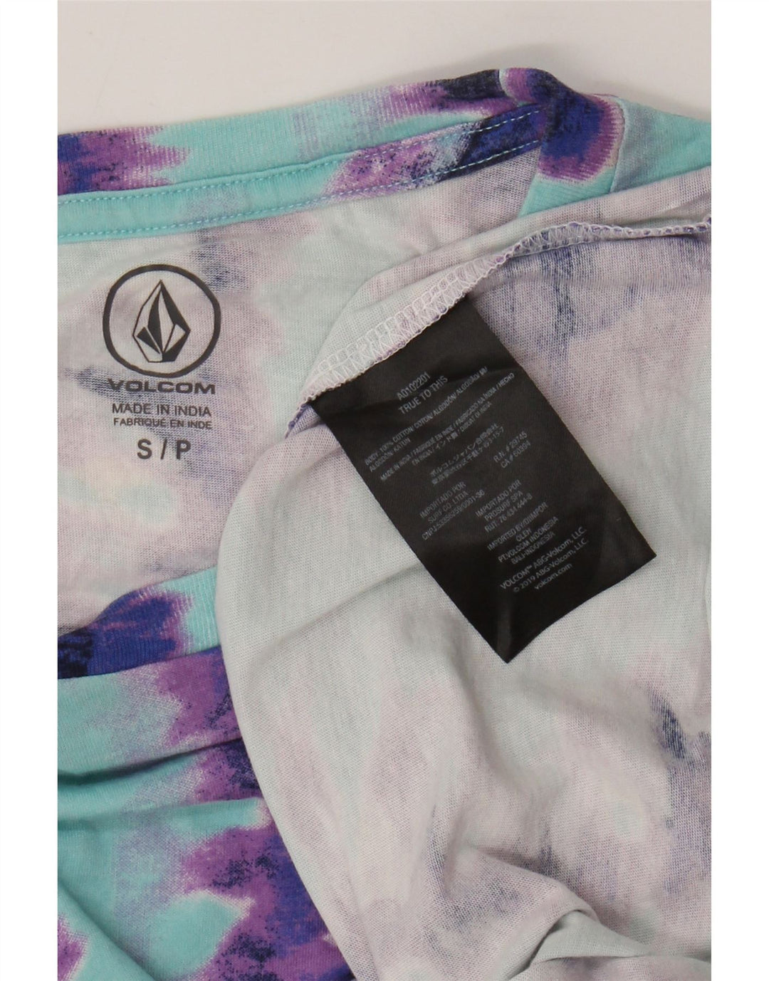 Camiseta masculina VOLCOM pequena de algodão tie-dye multicolorido