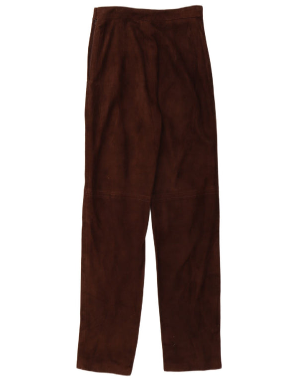 Calça feminina reta de camurça Maska Reino Unido 10 pequena W26 L32 couro marrom