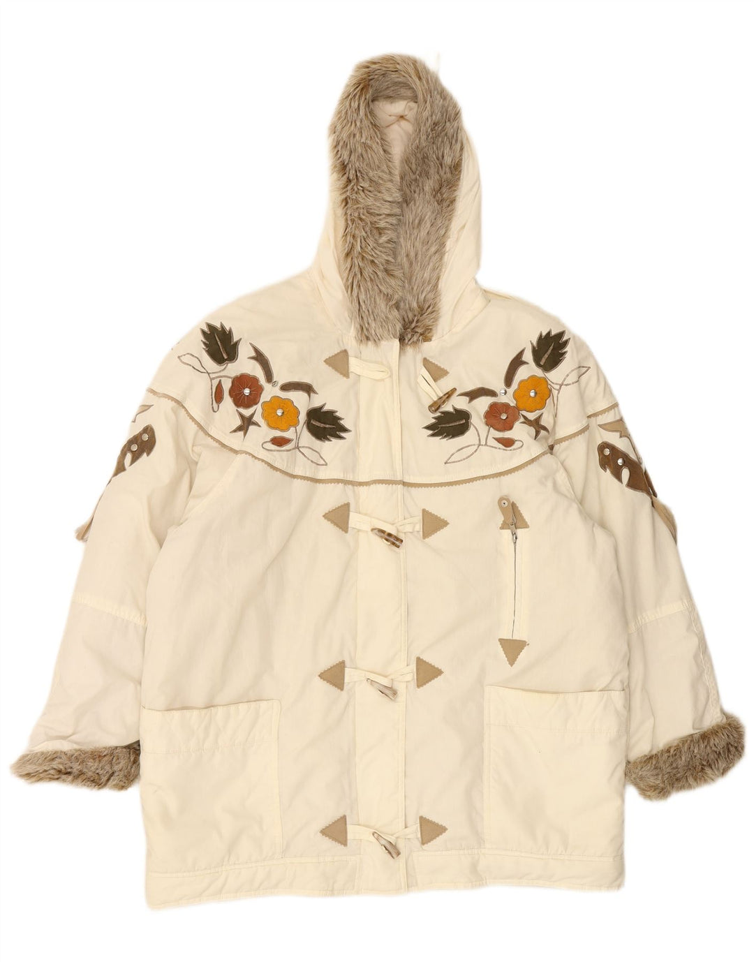 NO PROBLEM Duffle Coat feminino com capuz UK 20 2XL poliéster floral branco