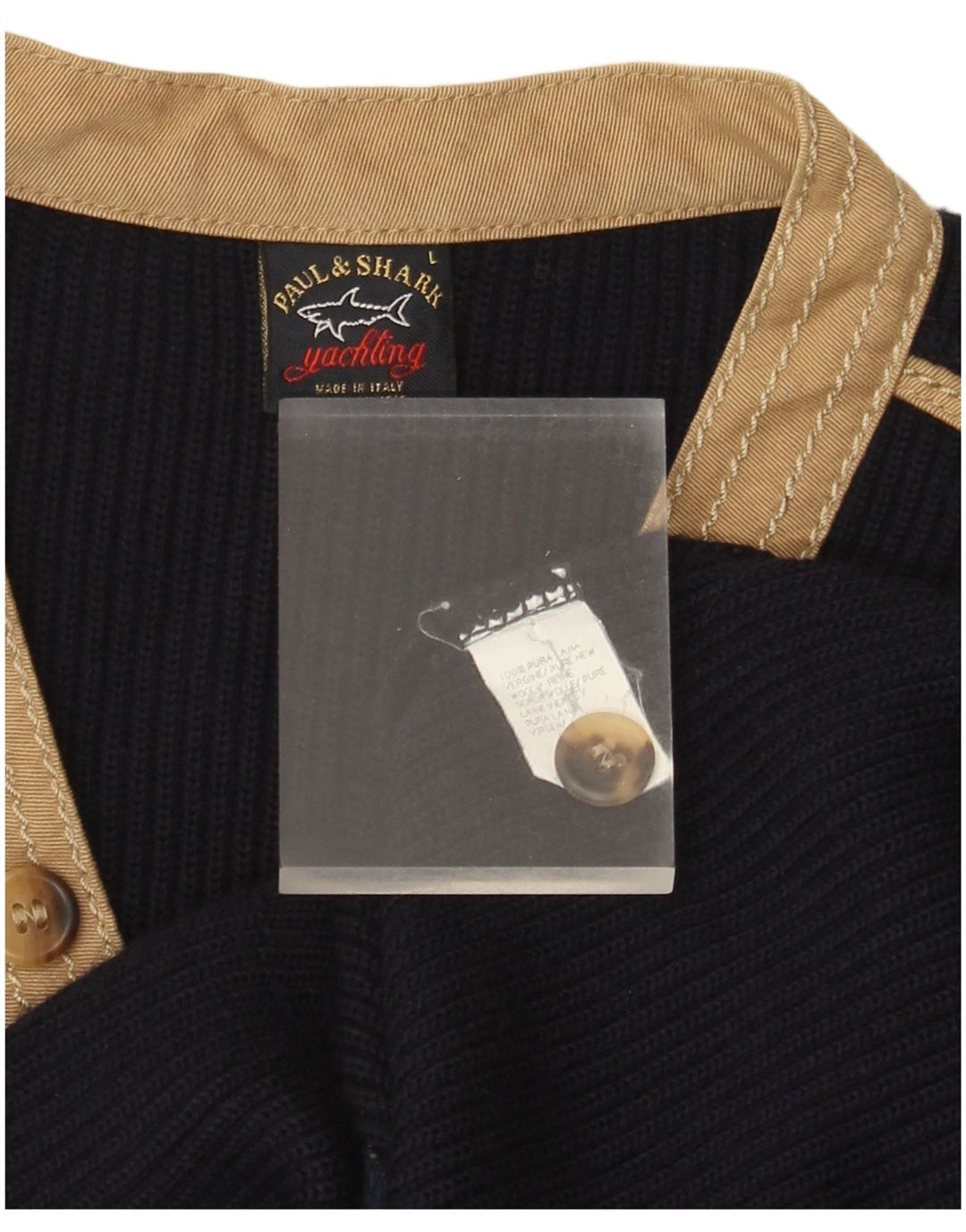 Suéter masculino PAUL & SHARK com decote em V grande lã colorblock azul marinho